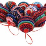 Wewill 2.95″ (75mm) Knit Ball Shape Christmas Ornaments with Colourful Stripes Design for Xmas Trees Parties Holiday Decoration,Set of 12 (Style 3)