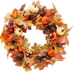 50cm Autumn Wreath Christmas Decoration Thanksgiving Garland Window Restaurant Home Pumpkin Maple Leaf Decoration Wreath Door
