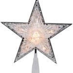 9″ Pre-Lit Silver and Clear Crystal 5 Point Star Christmas Tree Topper – Clear Lights